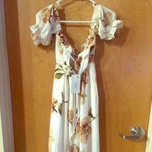 White floral off the shoulder dress